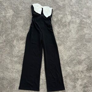 Lulu's Black and White Strapless Jumpsuit